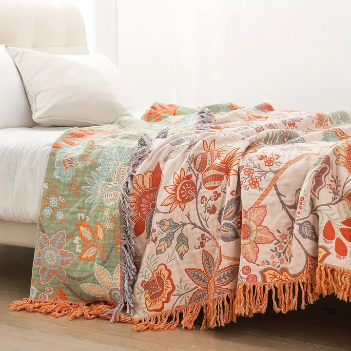 Reversible Floral Boho Blanket | 100% Cotton