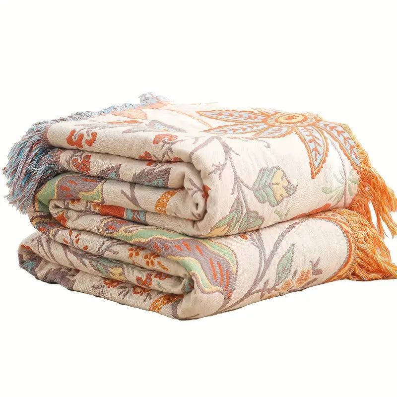 Reversible Floral Boho Blanket | 100% Cotton
