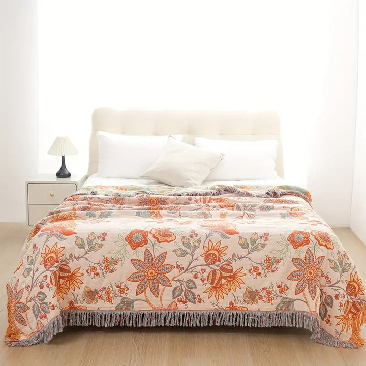 Reversible Floral Boho Blanket | 100% Cotton