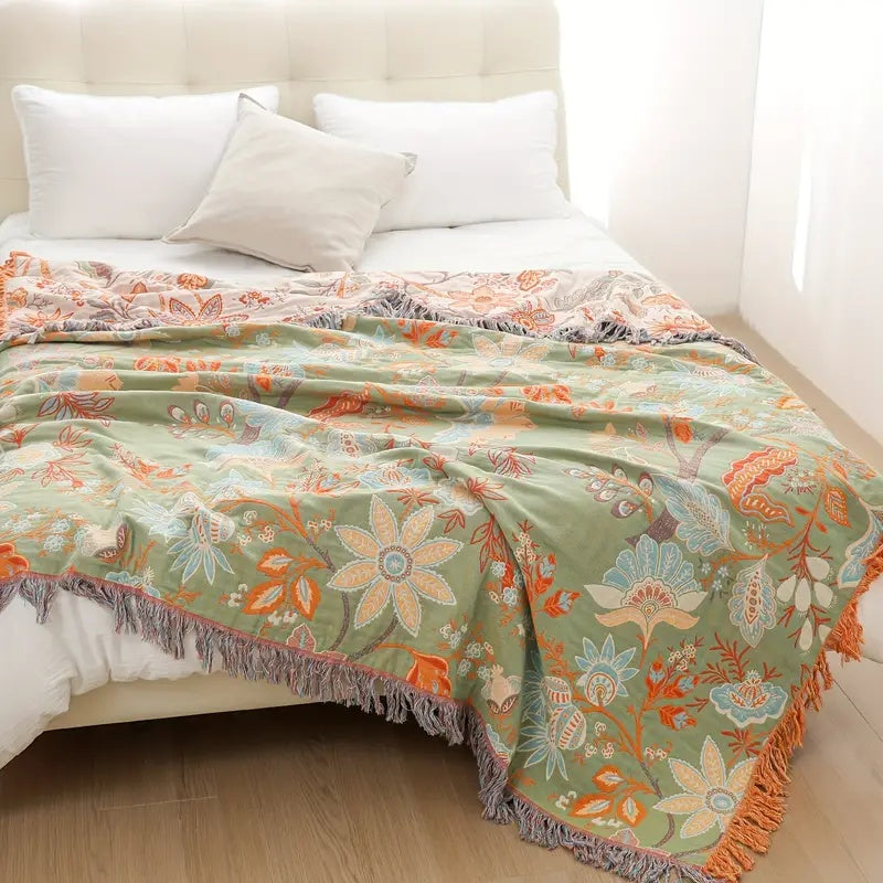 Reversible Floral Boho Blanket | 100% Cotton