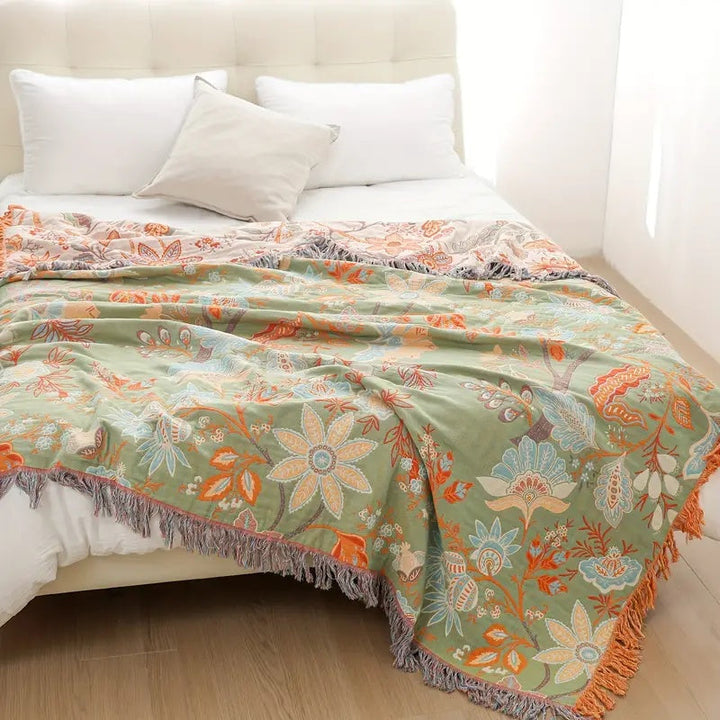 Reversible Floral Boho Blanket | 100% Cotton